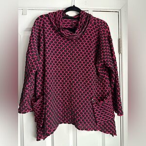 I.C. BY CONNIE K Lagenlook Art To Wear Pink Black Cowl Neck Tunic Top Sz  XL